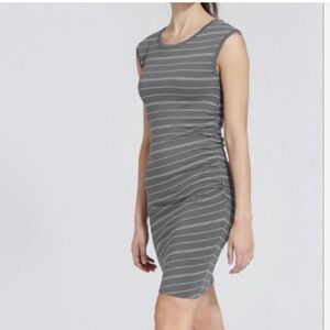 Athleta Carefree Dress, gray and white stripe, size XS